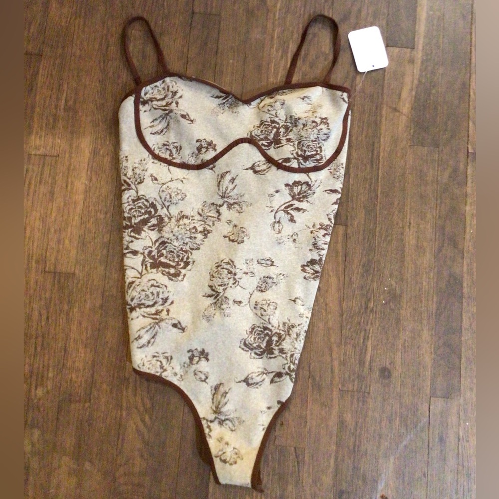 NEW! Free People Floral Print Bodysuit - Cream and Brown
